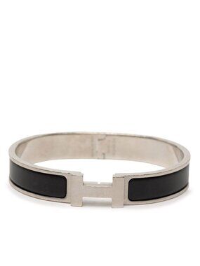 Hermes Click PM Bangle Bracelet Silver Black Metal